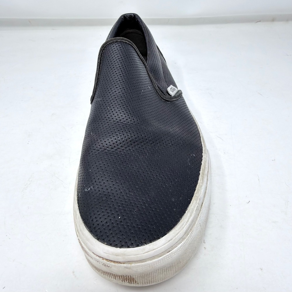 Vans Classic Slip On Shoes Black Perforated Leather Mens 9.5 Womens 11 Sneakers - Picture 2 of 14